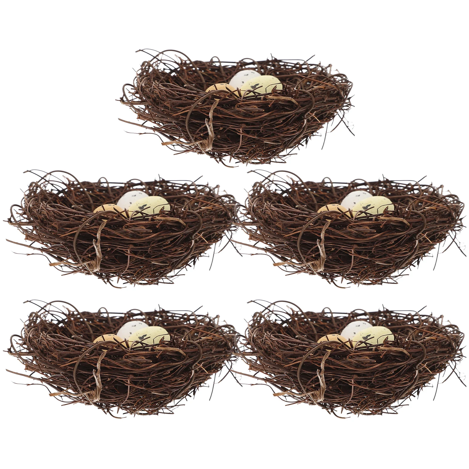 

5Pcs Artificial Simulation Bird Nest Resin Lightweight Natural Style Garden Home Decoration with Fake Eggs Fake Bird Nest