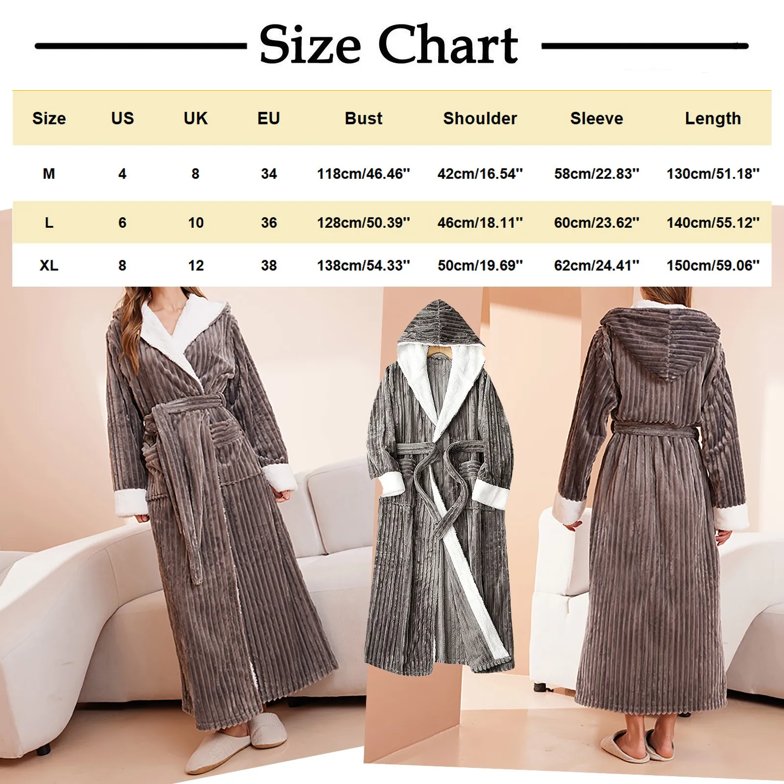 Women's Flannel Bathrobe Plush Hooded Housecoat Soft Spa Loungewear Comfortable Thicken Warm Casual Sleepwear Winter Nightgown