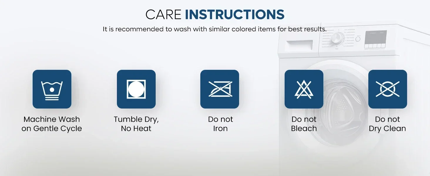 Care instructions: gentle wash, no heat dry, no iron, no bleach, no dry clean.