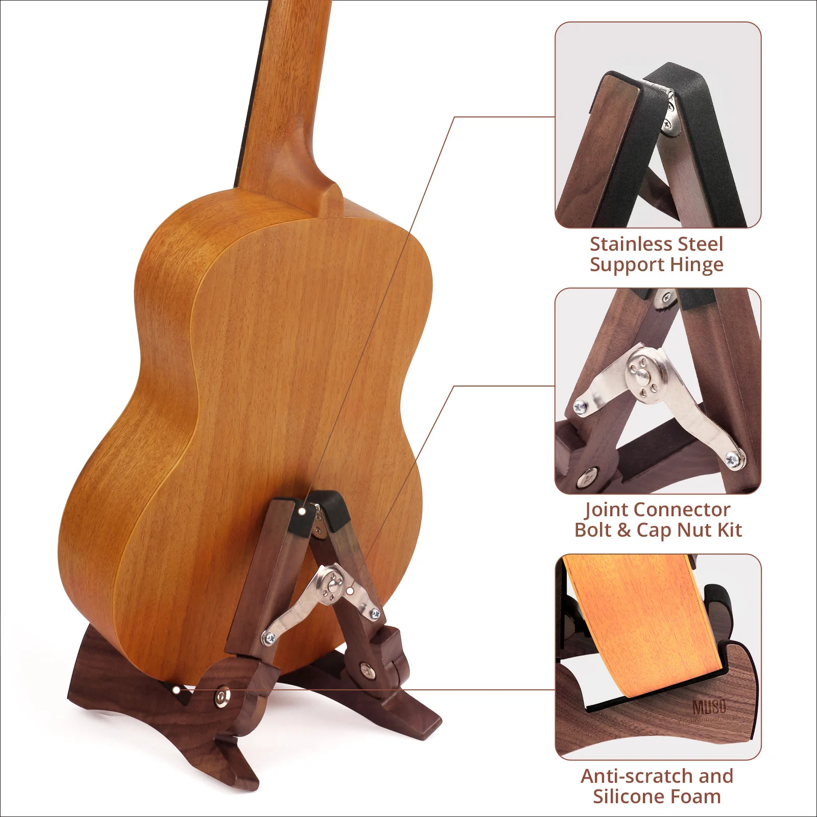 Portable Solid Wood Violin Stand, Easy to Install, Black Walnut Travel-friendly Low Ukulele Stand for Bass-shaped Strings