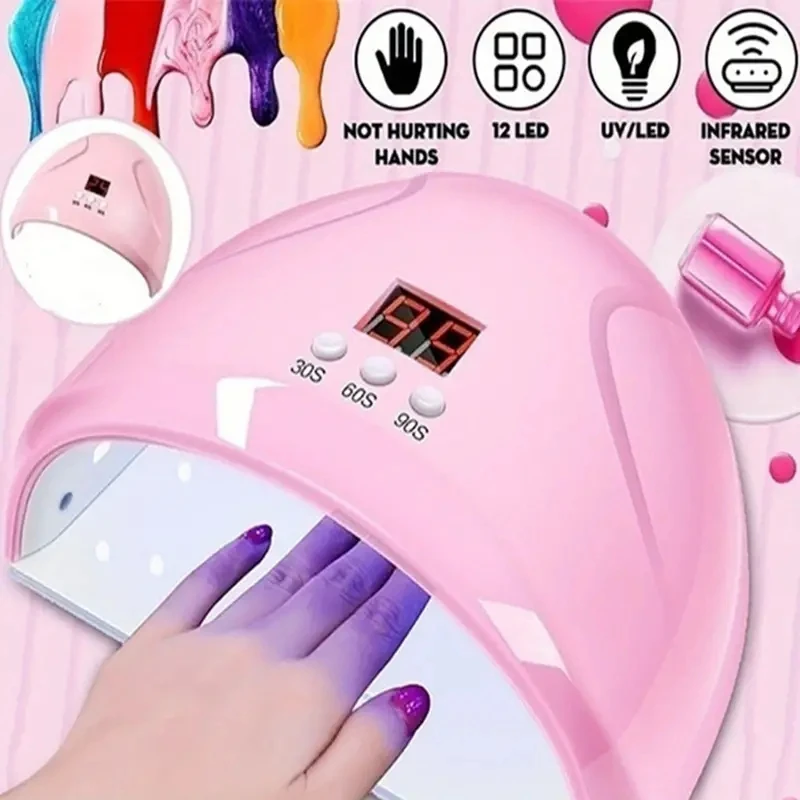 Profissional UV LED Nail Lamp, Secador de esmalte, Acrílico Gel cura Luz, Temporizador Manicure, Nail Art Tools Acessórios