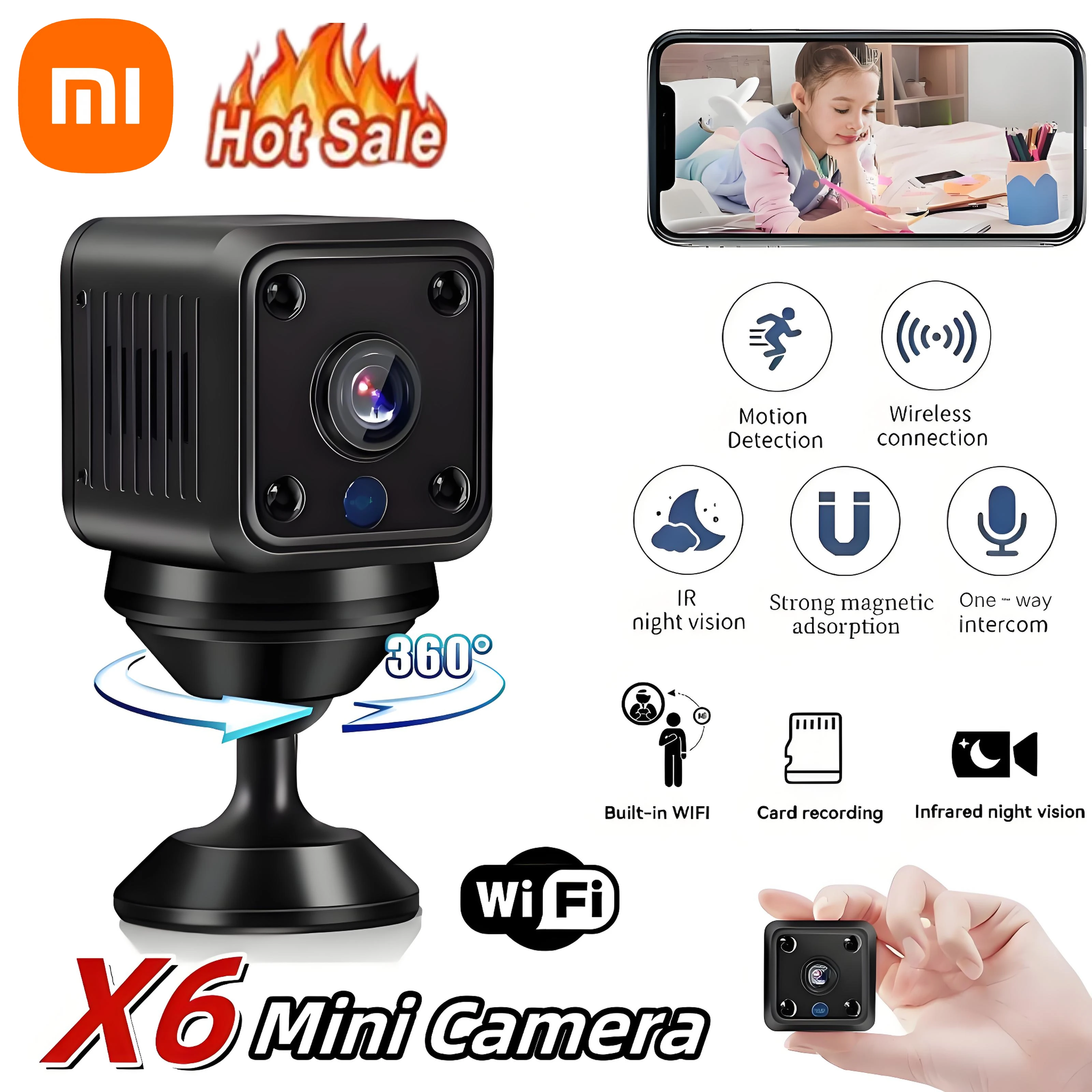 XIAOMI X6 Mini Camera HD Smart Life Wireless WiFi Remote Monitor Camera With Built-In Battery 1080P Night Home Security CAM New