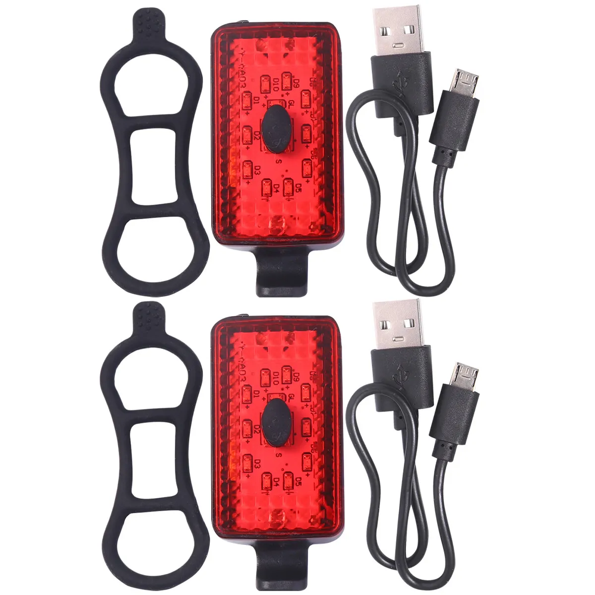 

USB-заряжаемые задние фонари для велосипеда, 2 комплекта, водонепроницаемые, для ночной подсветки, портативные, креативные
