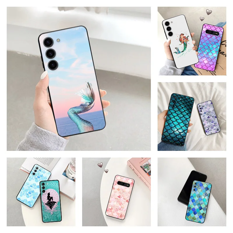 Phone Case for Samsung S24 Ultra S23 FE S22 S21 S20 S10 Mermaid Colourful Shiny Scales Galaxy Note20 Soft Black Silicone Cover