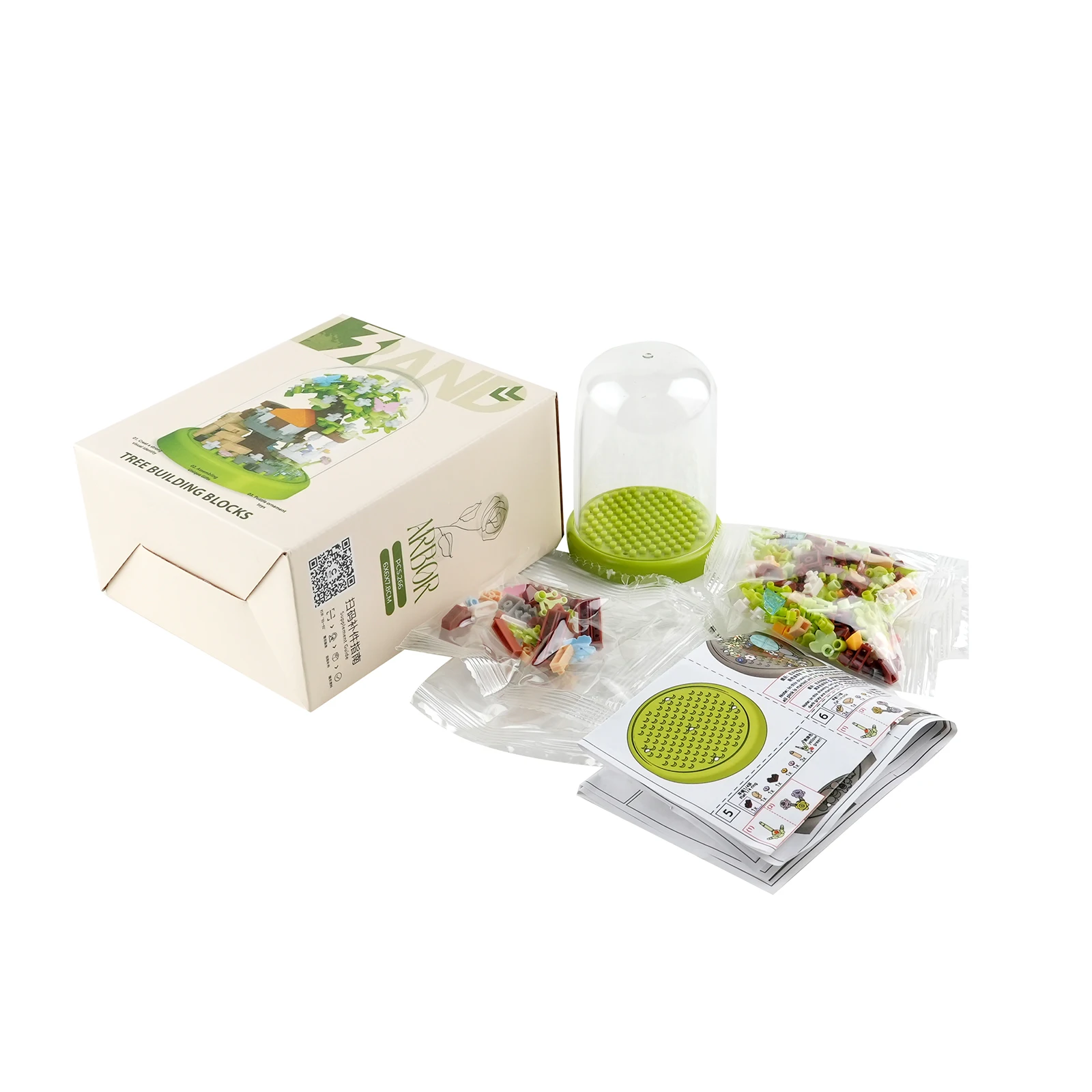 Set da costruzione per casa sull'albero verde 266 pezzi Pianta in vaso da fiori con micro particelle con cupola trasparente Natura Decorazione natalizia fai da te Regalo