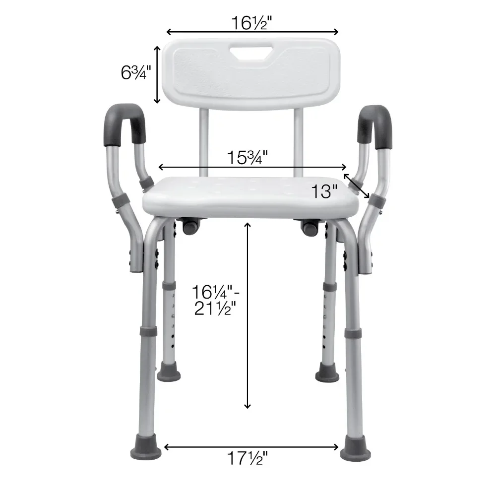 Essential Medical Supply Height Adjustable Molded Shower Chair with Padded Arms & Back