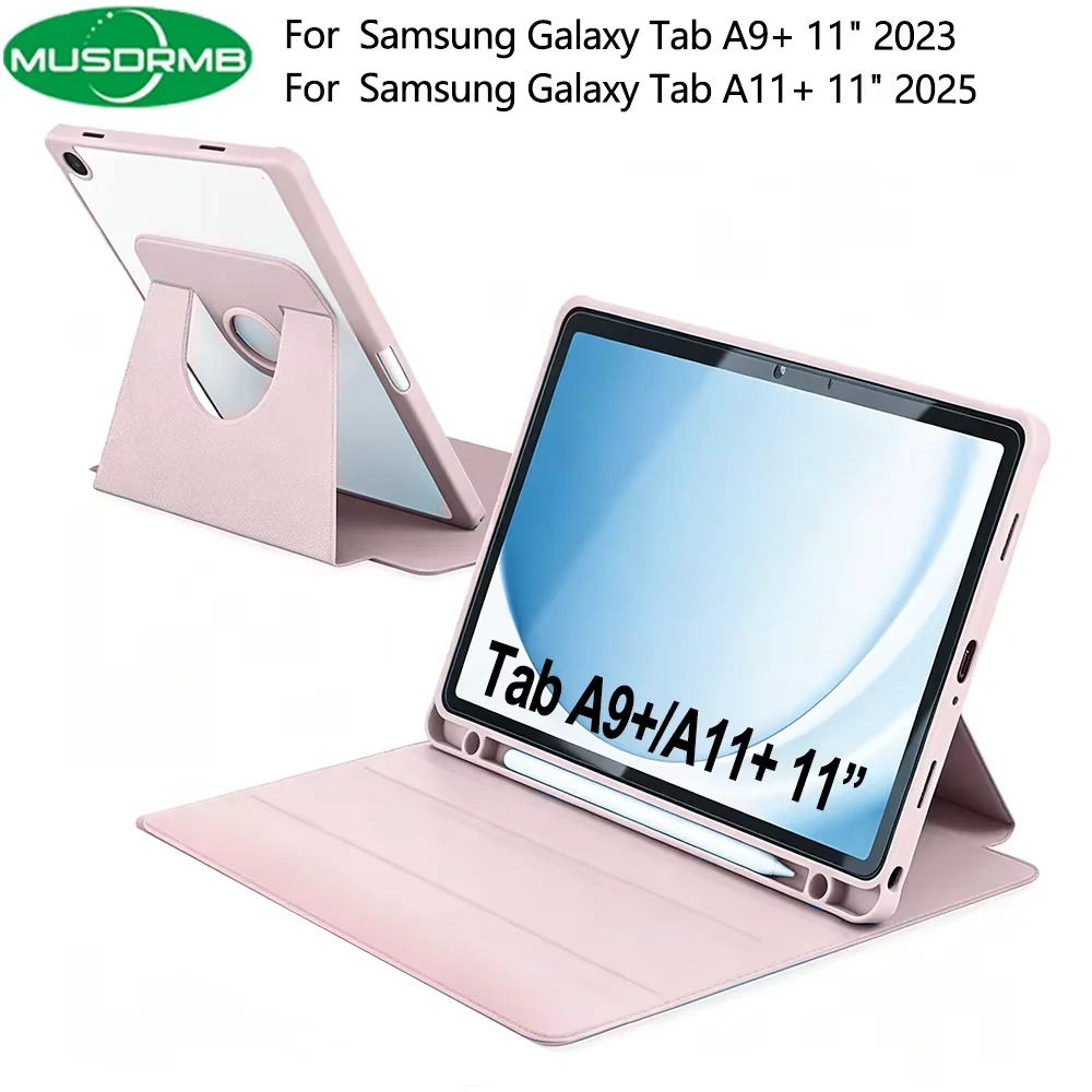 360° Rotatable Case for Samsung Galaxy Tab A11+/A9+ Plus 11inch 2025/2023 Folio Stand Cover with Pen Holder Multi-Angle Viewing