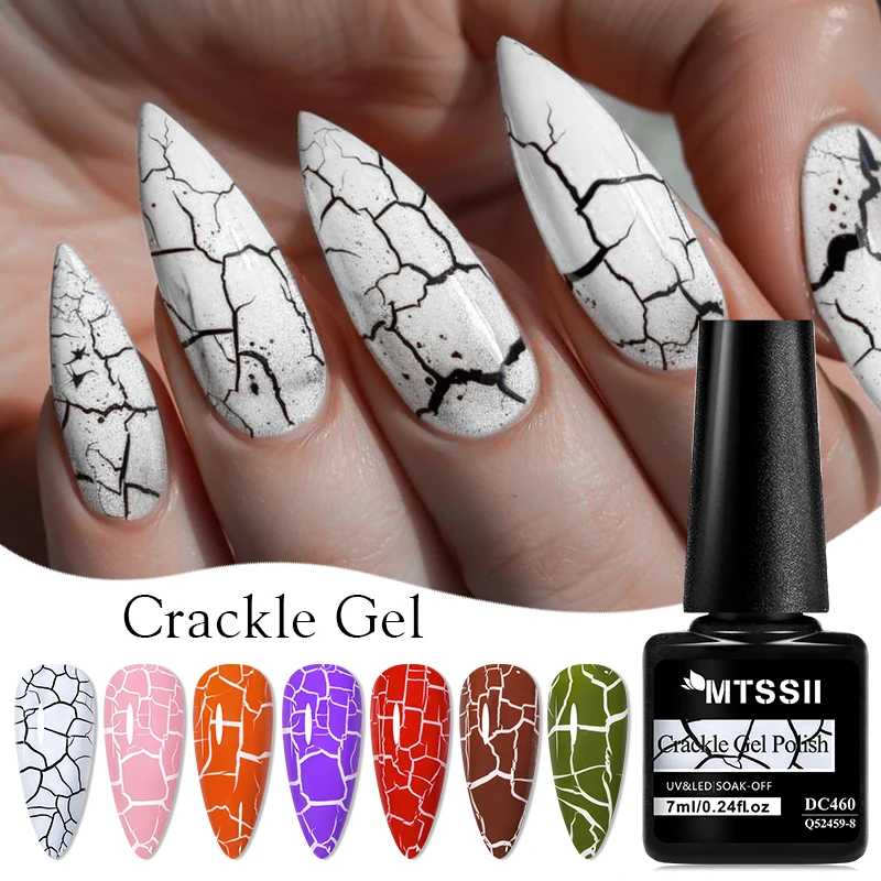 8PCS Crackle เจลเล็บชุดเงินทองสีขาวฐานสีเจลกึ่งถาวร Soak Off UV GEL เคลือบเงาสําหรับเล็บ