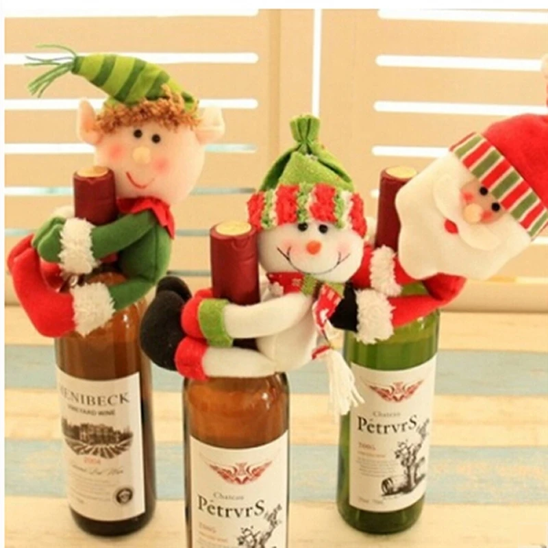 Christmas Decorations Red Wine Bottle Cover Santa Snowman Hold Wine Set Champagne Bottle Set Bar Restaurant Decoration