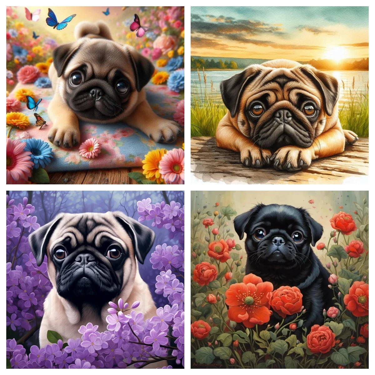 

Cute pug puppy 5D Diamond Painting Funny dog DIY Diamond Embroidery Room Wall Decor Gift Living Room Decor Pet lovers Gift
