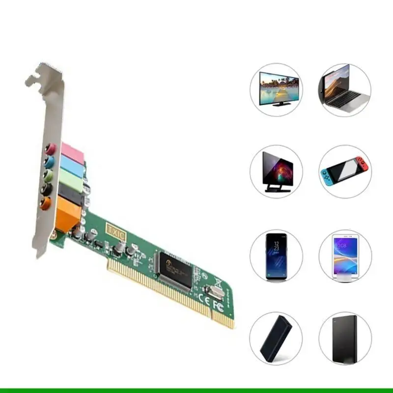 

Карта объемного звука PCI 5.1 для игрового и домашнего кинотеатра ПК CMI8738, аудиочип, 4-канальный объемный звук, простая установка