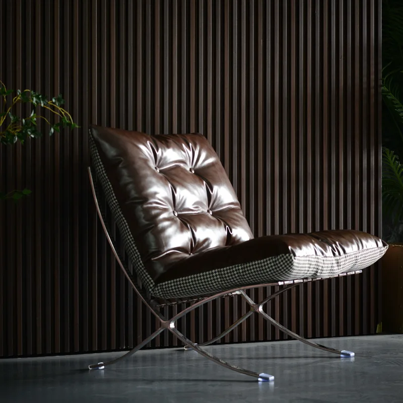 

Medieval chair ancient oil wax leather single sofa living room minimalist lazy sofa recliner