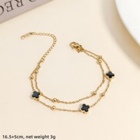 Luxurious Double Layer Abalone Titanium Steel Bracelet Women's Fashion Jewelry Four Leaf Clover Simple Hand Accessory