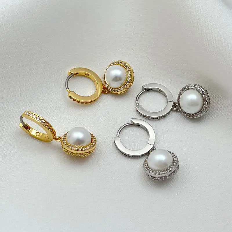 

2026 Spring Summer New Fashion Style Gentle Elegant Sparkling Zircon Pearl Inlaid Hollow Love Heart Exquisite Earrings for Women