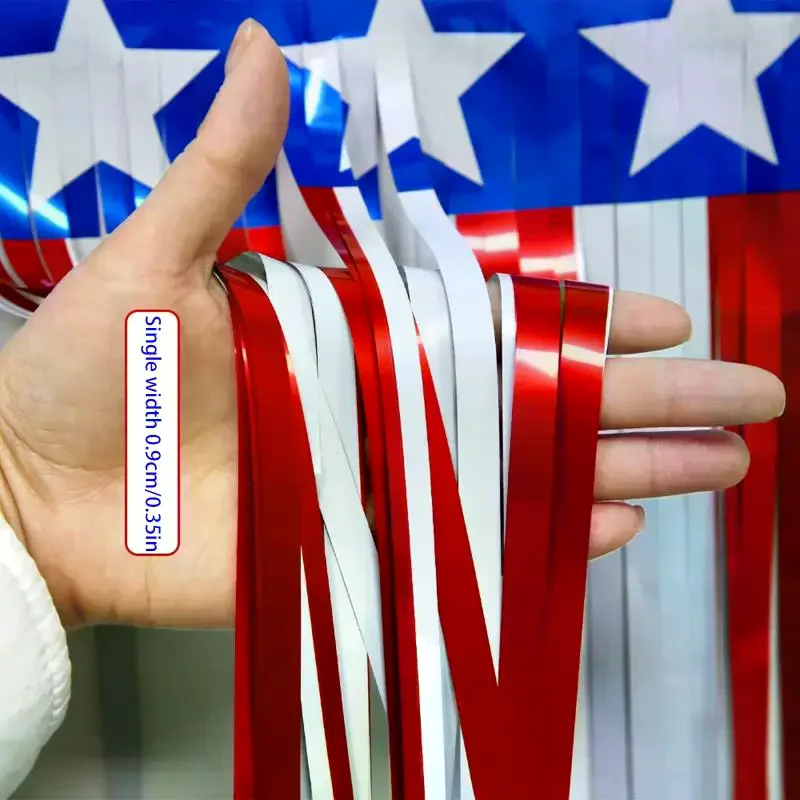 USA Flag Fringe Banner Tinsel Streamer Foil Tassel Garland For Independence Day Fourth Of July Indoor And Outdoor Decoration
