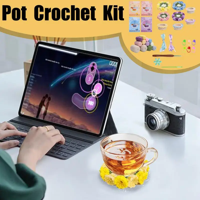 

Crochet Starter Kit Beginners Crochet Flower Pot Coasters Starter Kit Complete Knitting Crochet Supplies With Step-by-Step Video