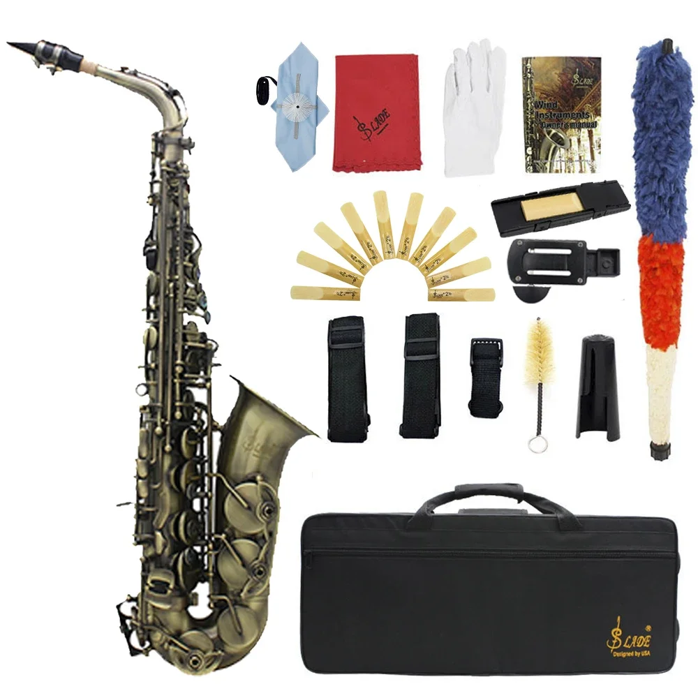 

SLADE WSS956 Eb Alto Saxophone Bronze Body Carved Abalone Shell Keypad With Bag Reed Cleaning Cloth Sax Parts & Accessories