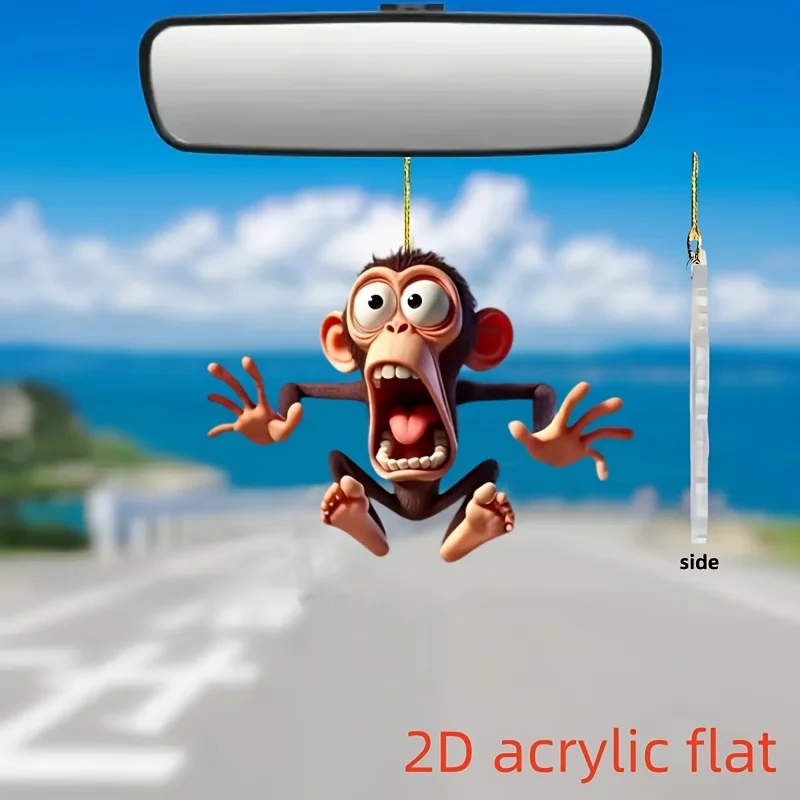 2D plane, 2D plane 2D acrylic monkey car rearview mirror decoration, fun surprise monkey design, light and durable, - Detail 1