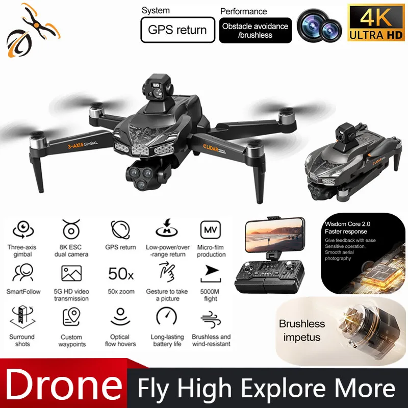 

V668 Дрон Профессиональный 4K 3-осевой PTZ HD Три камеры 5G WIFI FPV GPS Дрон Предотвращение препятствий Бесщеточный двигатель RC Квадрокоптер Игрушки