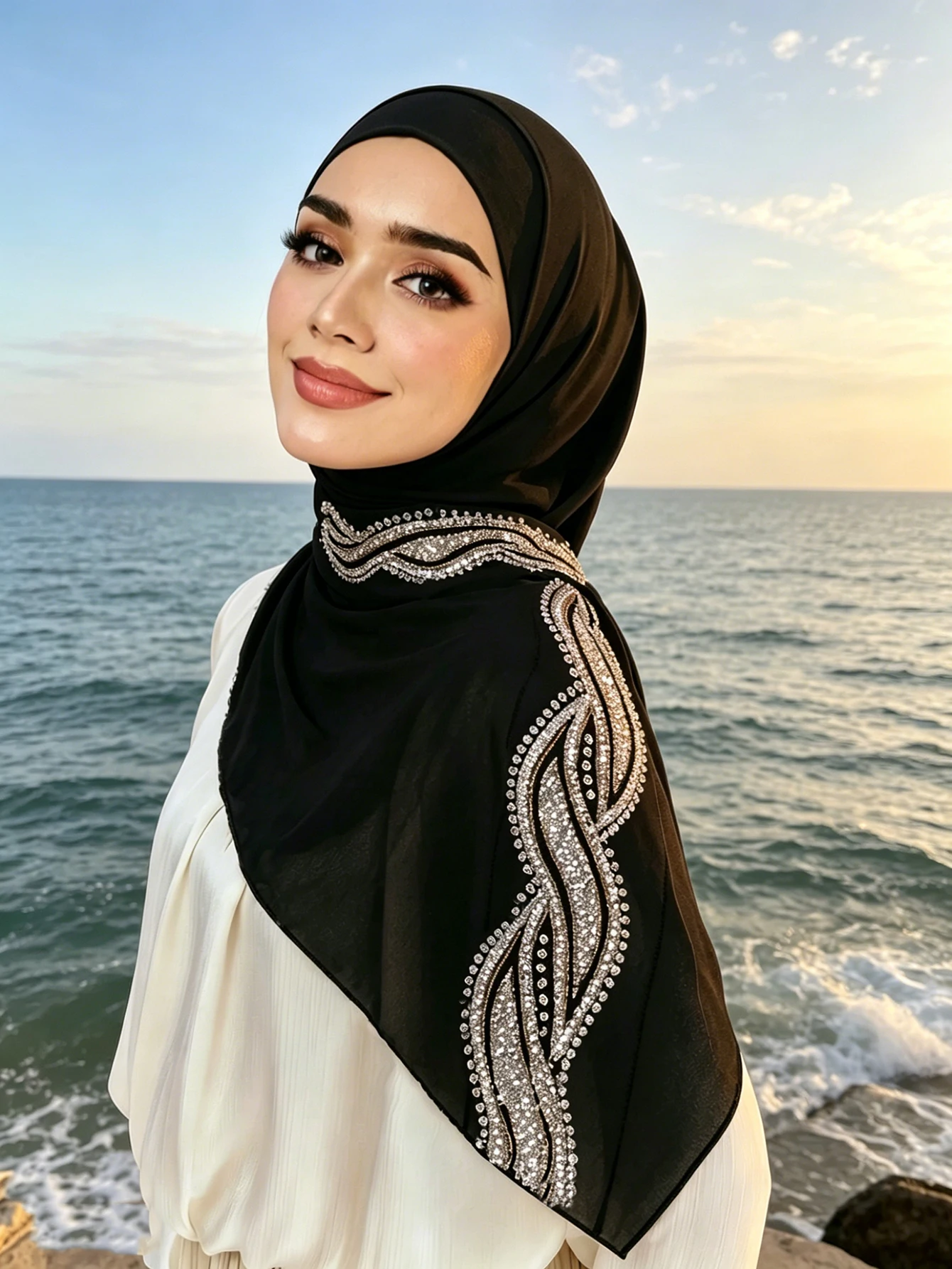 

Muslim Sequins Hijab Heavy Chiffon Scarf Solid Color Ladies Shawl and Wrap Female Foulard Islamic Headscarf Bandana