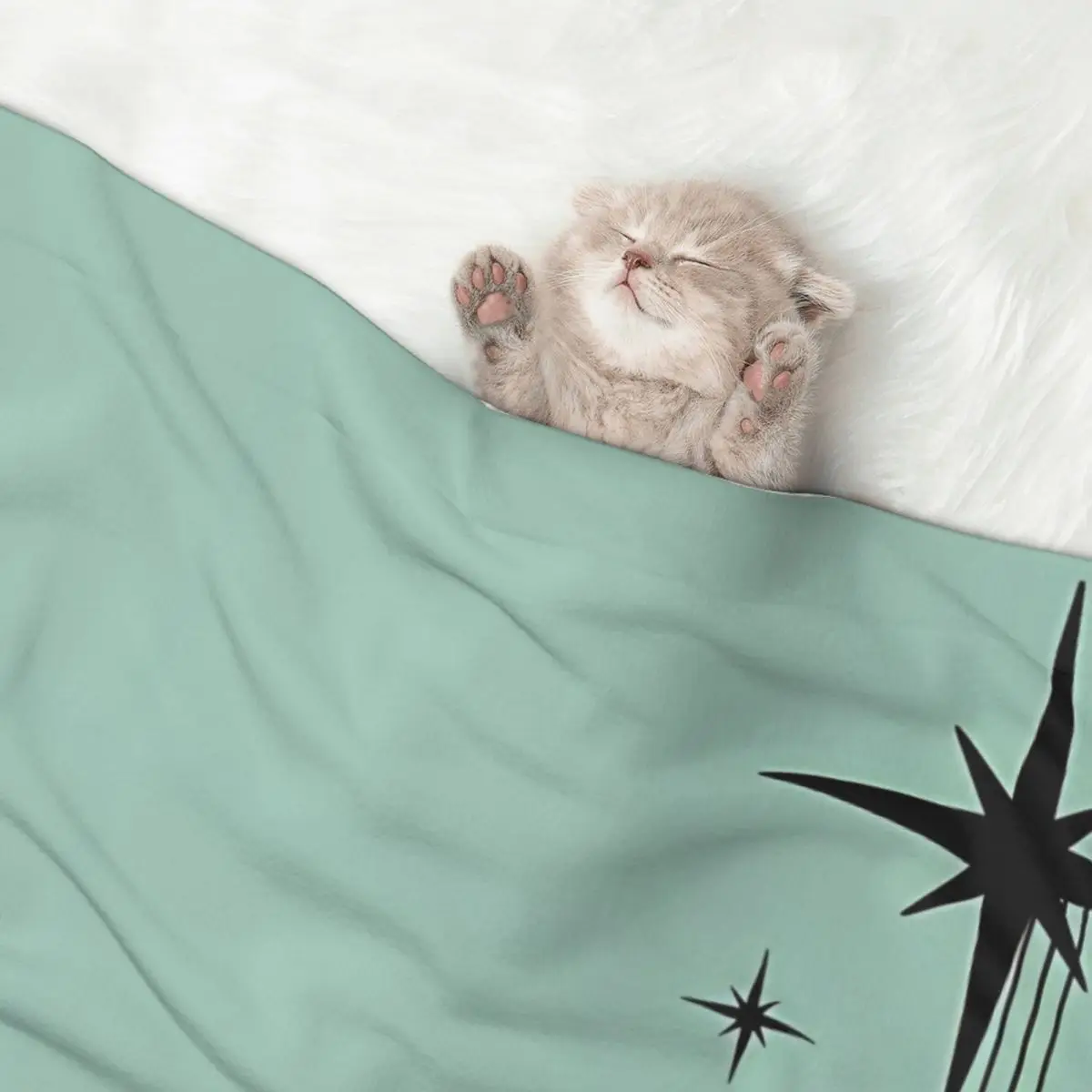 1950s Atomic Age Retro Starburst In Mint Green And Black Warm Pet Blanket Soft Fluffy,Cute Cat Dog Blanket Warm Pet Blanket