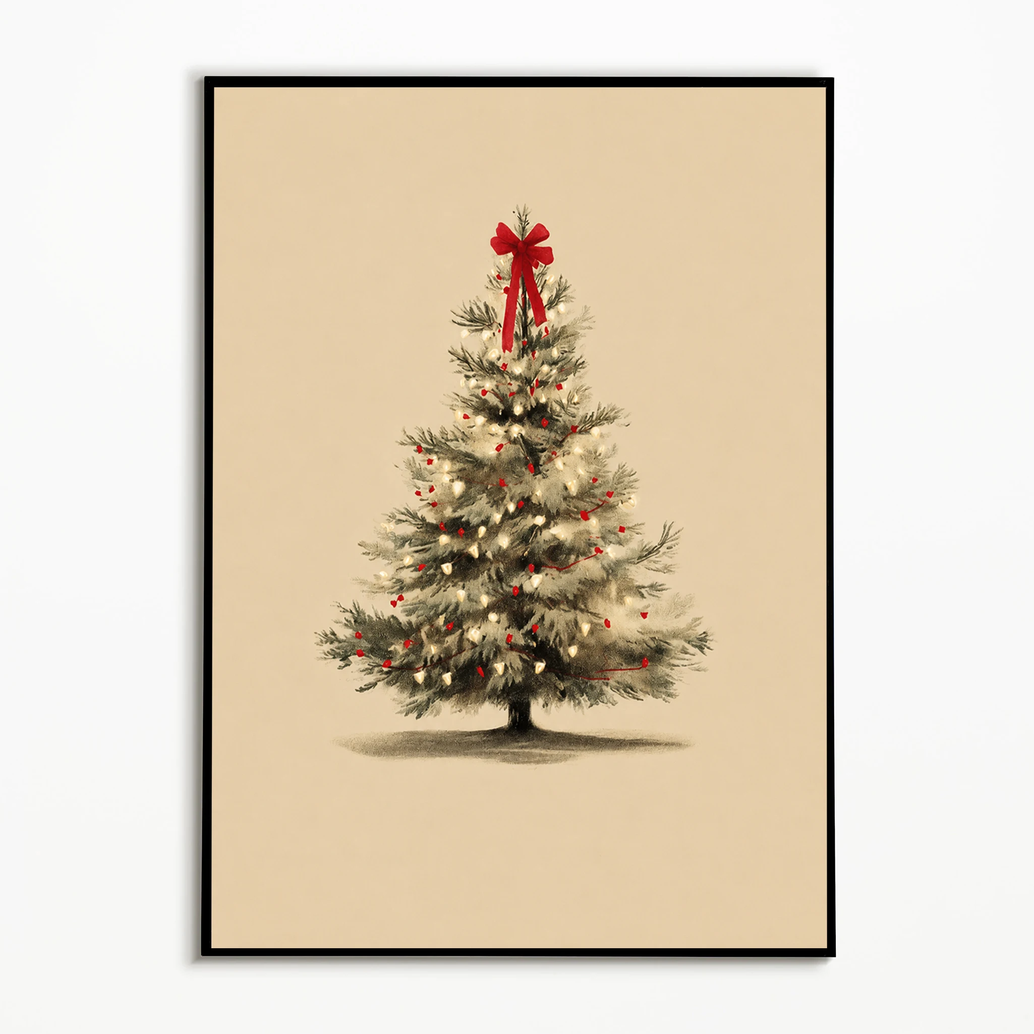 1PC Red Bow Christmas Tree Poster Vintage Christmas and New Year Wall Art  Winter Canvas Printing Festival Gift  Room Wall Decor