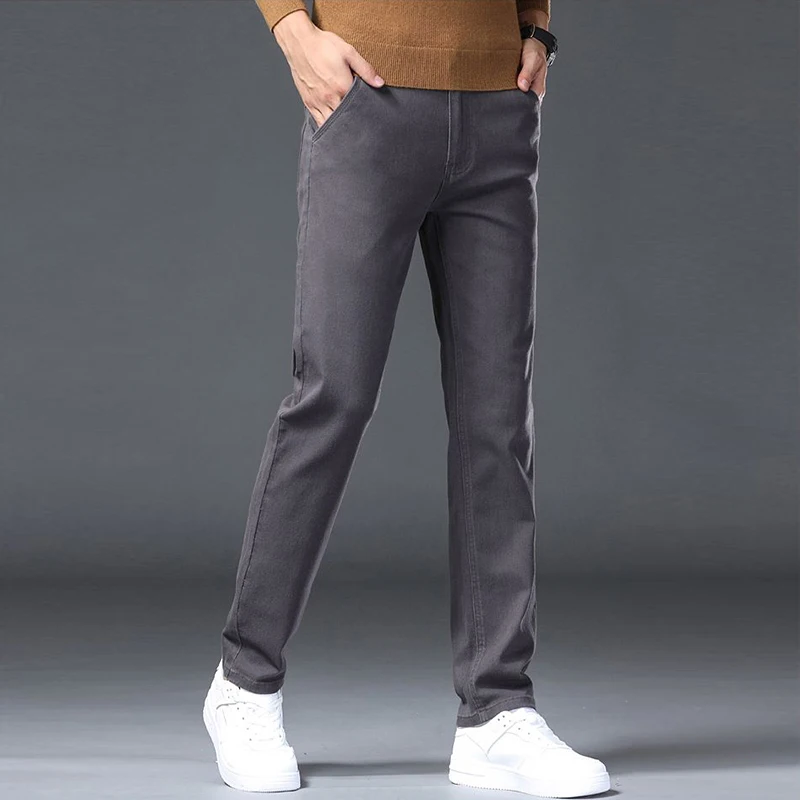 Мужские осенне-зимние модные облегающие джинсы, мужские свободные прямые повседневные эластичные джинсовые брюки, универсальные брюки