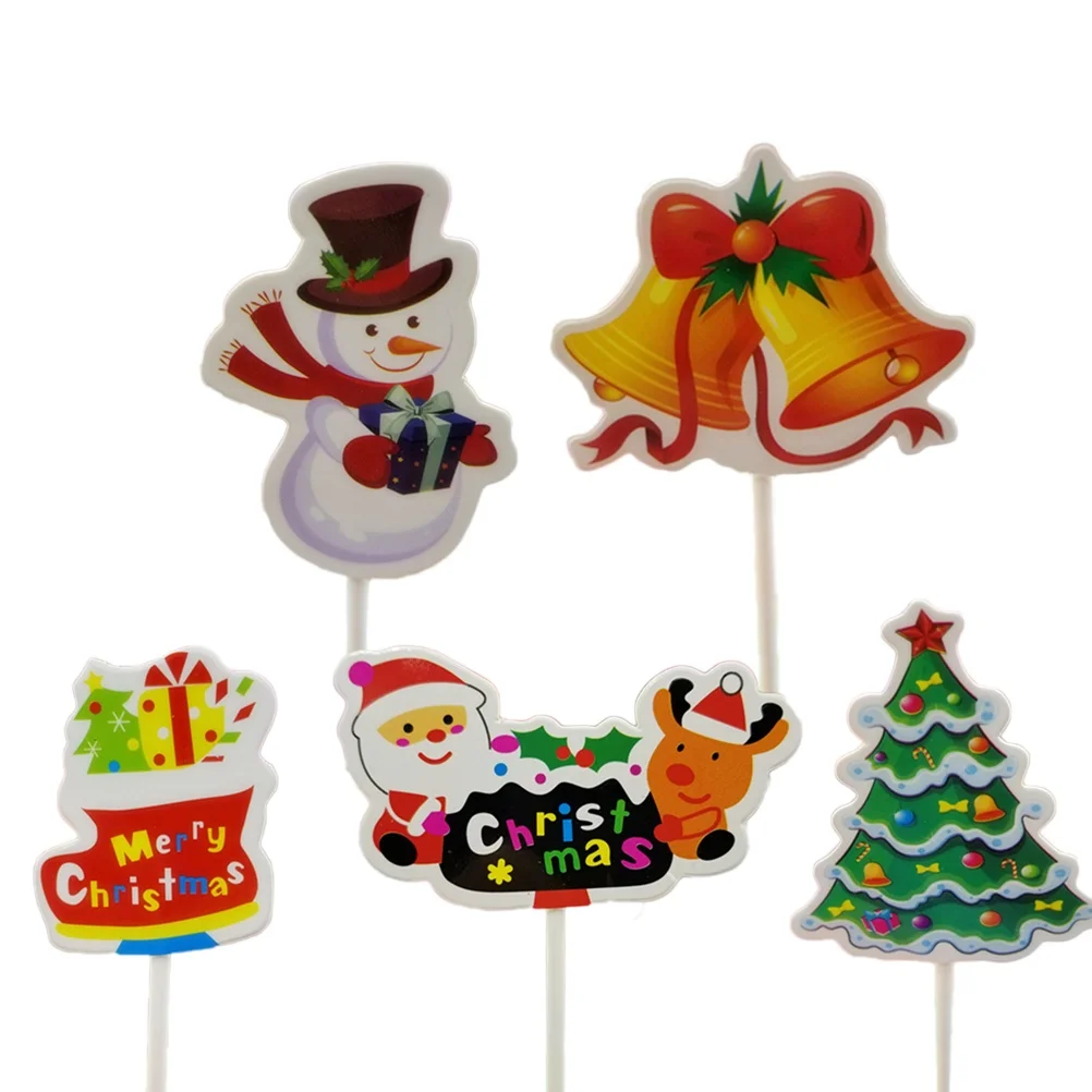 

5pcs Cake Toppers Eco-friendly Picks for Cupcake Muffin Jelly Bread Fruit Decorations Christmas Party Supplies Santa Claus Tree