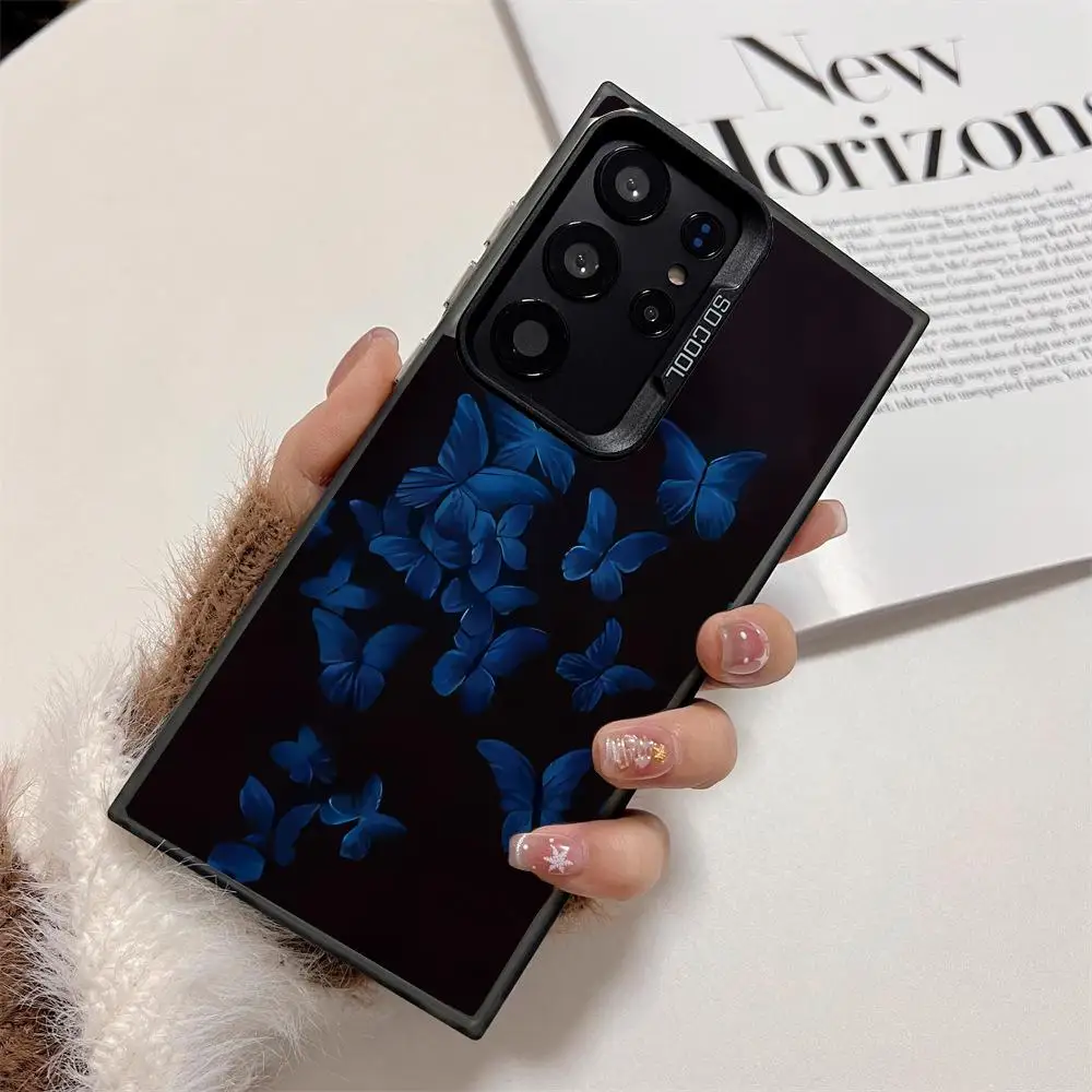 

Синий чехол-бабочка для Galaxy S25 S24 S23 S22 S21 S20 Ultra/ FE/Plus противоударный задний чехол с защитой от отпечатков пальцев