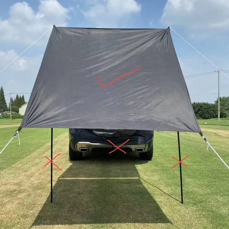 Outdoor Multi-Person Off-Road Camping Tent with BBQ Area Rain And Sun Protection Large Car Tent with Fence Iron Pole Included