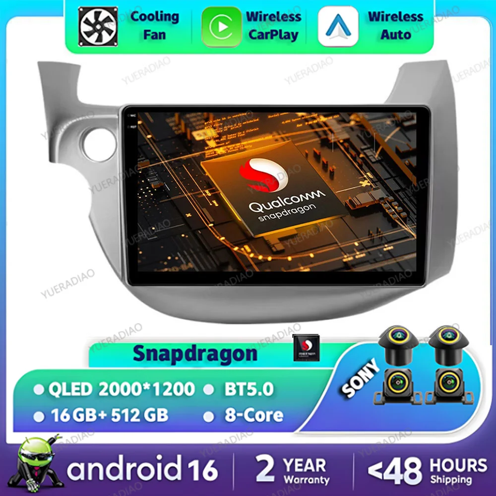 Android 16 Car Radio For HONDA FIT JAZZ 2008 2009 2010 2011 2012 2013 GPS NAVI Qualcomm 4G LTE 5G WIFI Head Unit BT QLED 2DIN
