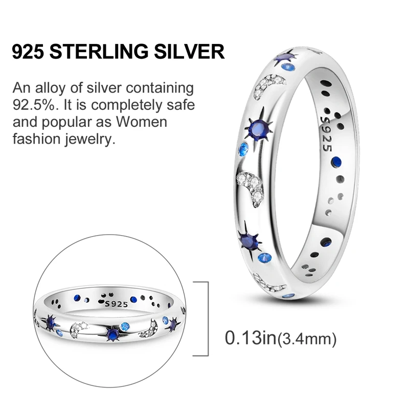 Authentic 925 Silver Women Stackable Ring Size 6-9 inch Girl's Luxury Wedding Finger Rings