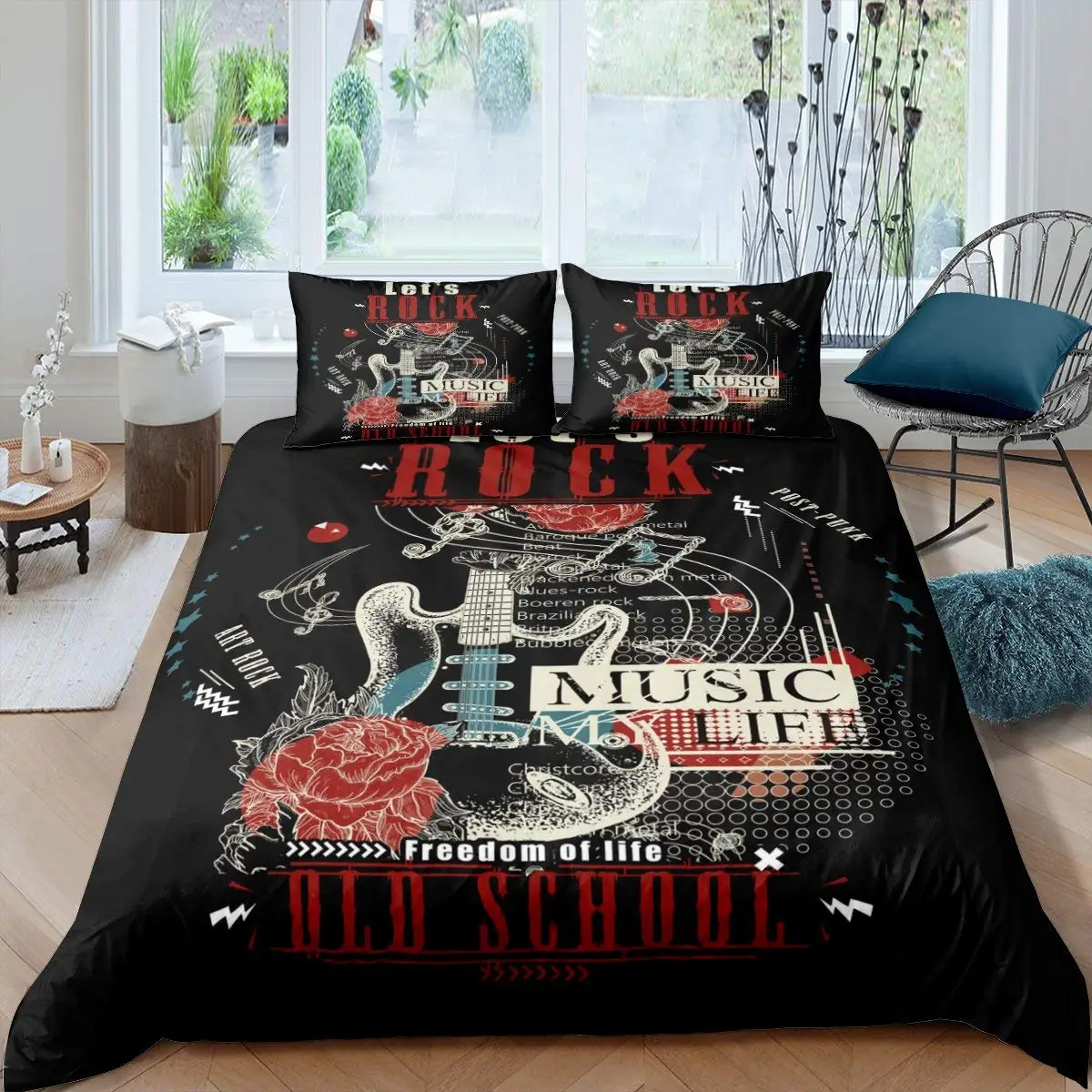 

Guitar Bedding Set Punk Rock Music Duvet Cover Set For Kids Teens Boys Young Man Rotating Musical Instrument Comforter Cover