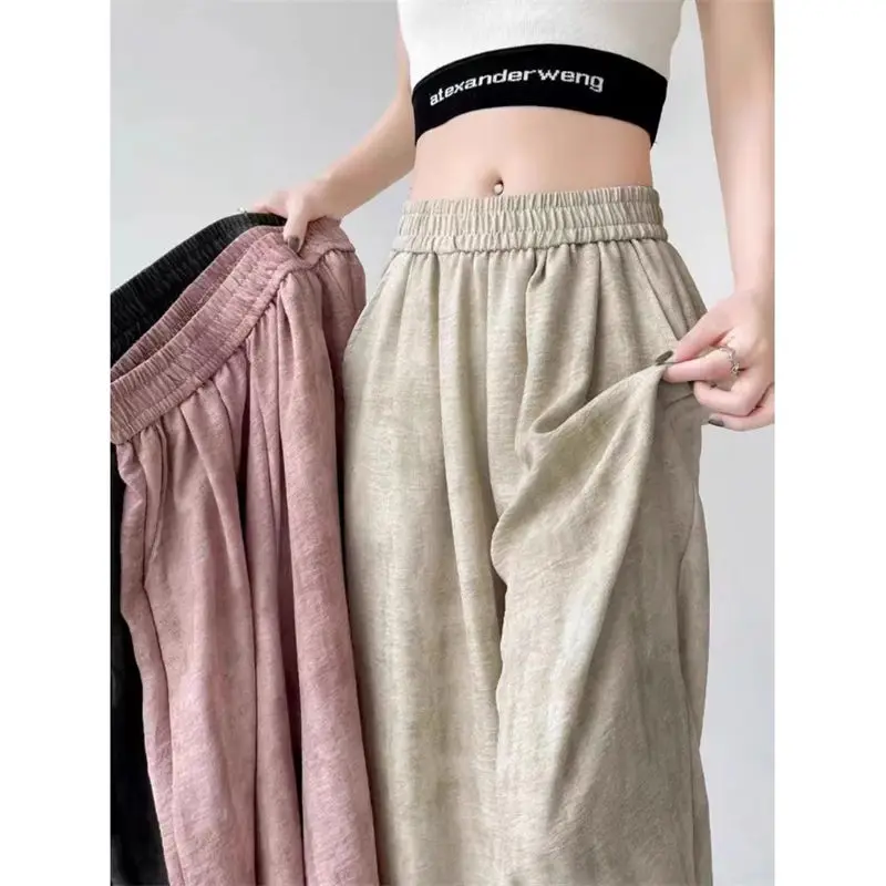 

Лето 2022, женские легкие льняные широкие брюки большого размера, повседневная одежда, брюки-палаццо с эластичной резинкой на талии и узором тай-дай G473