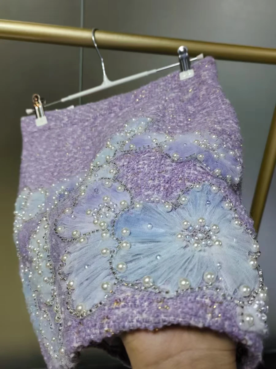 Real Photo New In Autumn Winter High-end Pears Flowers Embroidery Half Skirt For Women Short Mini Faldas Skirts Woman Clothes