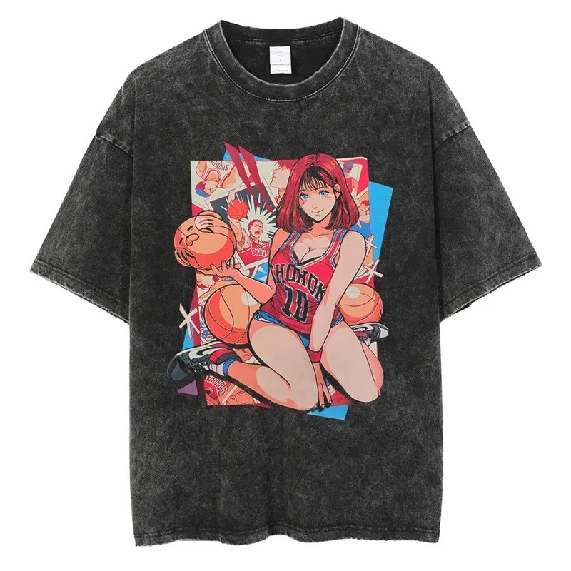 

Hot Anime Fashion Streetwear Summer Vintage Graphic Hanamichi Sakuragi Print T-shirt Crew Neck Short Sleeve Women's Top Quality