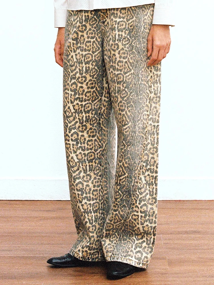 Vintage Leopard Print Jeans Women 2025 New Oversize Casual Hip Pop Wide Leg Trouser Fashion Loose Denim Pants