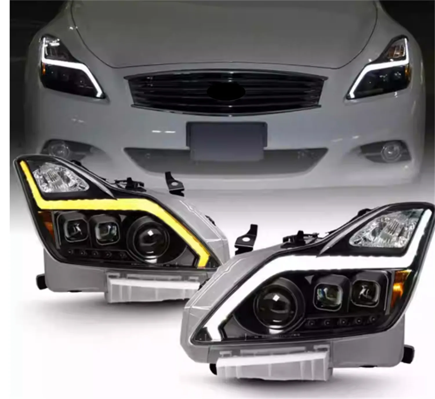 Car Front Headlight Assembly for Infiniti G37S Coupe GTR  Angel eye DRL Daytime Running Driving Lamp Turn Signal