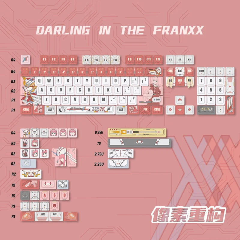 Darling In The Franxx Pbt Keycaps Zero Two Full Set Heat Sublimation Fit 68/87/108key Replace Custom Mechanical Keyboard Suite