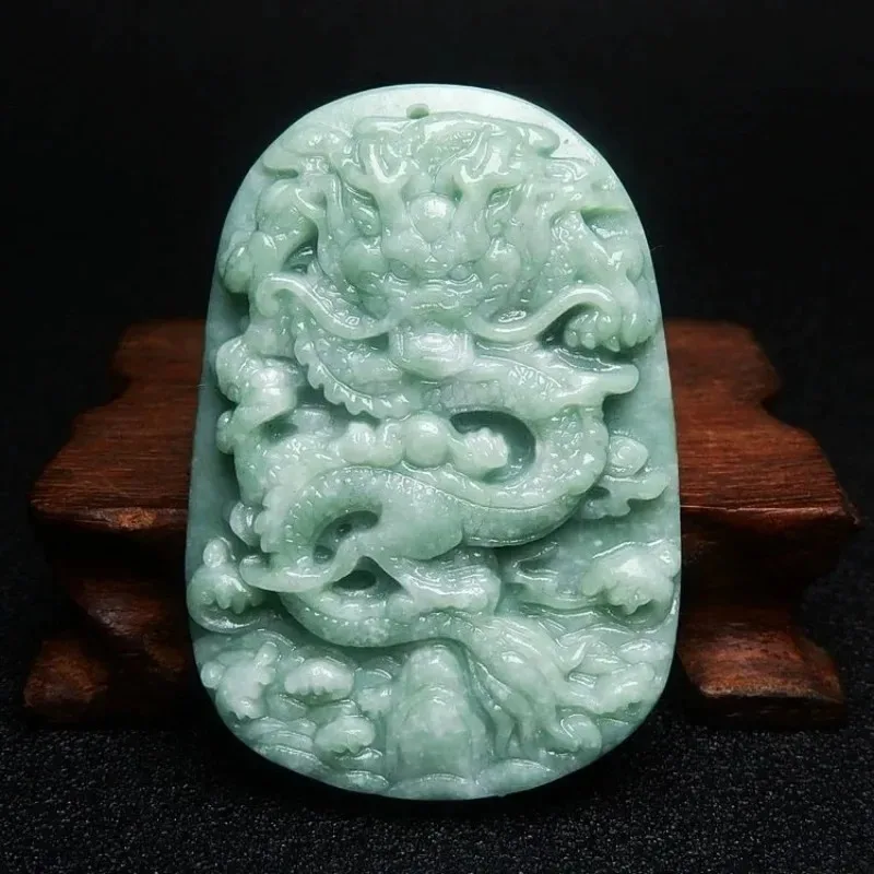 Natural Bean Green Hand -crafted Dragon Jade Pendant Men's and Women's Twelve Zodiac Necklace Gifts