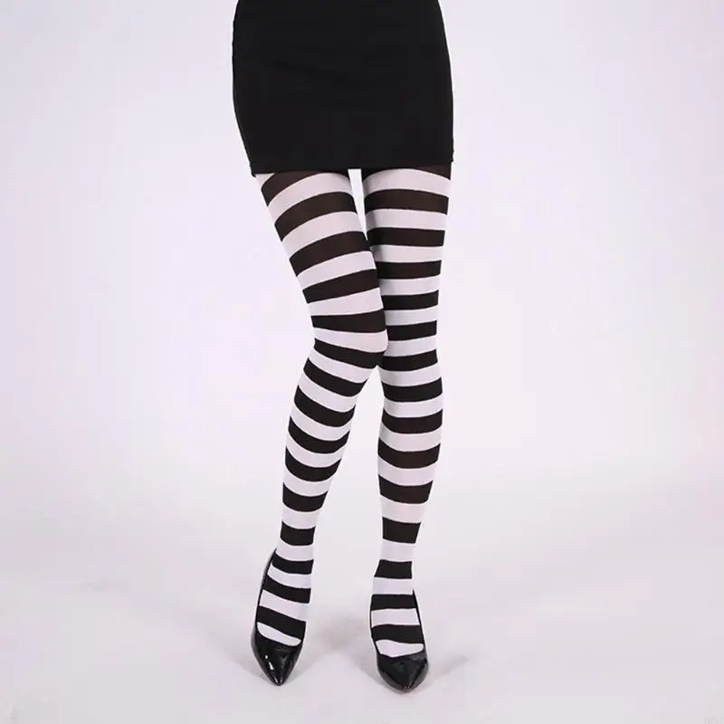 195E a rayas multicolores arcoíris para mujeres y niñas, opacas, pantimedias delgadas para disfraz Navidad y