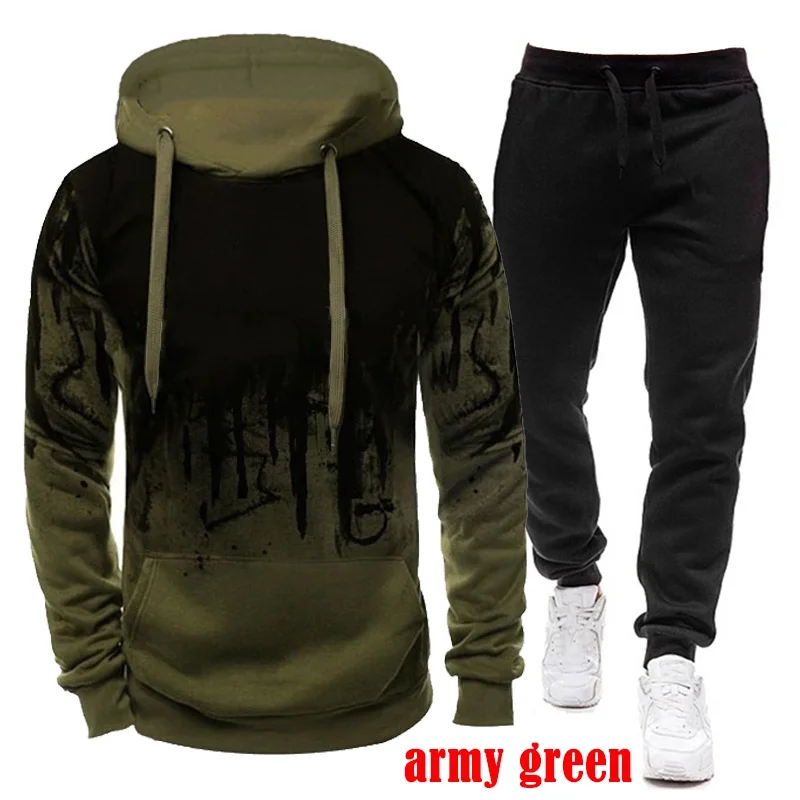 New Fashion Men\'s Cotton Camouflage Hoodies and Pants Sets Casual Hooded Tracksuits Outdoor Warm Sport Suits