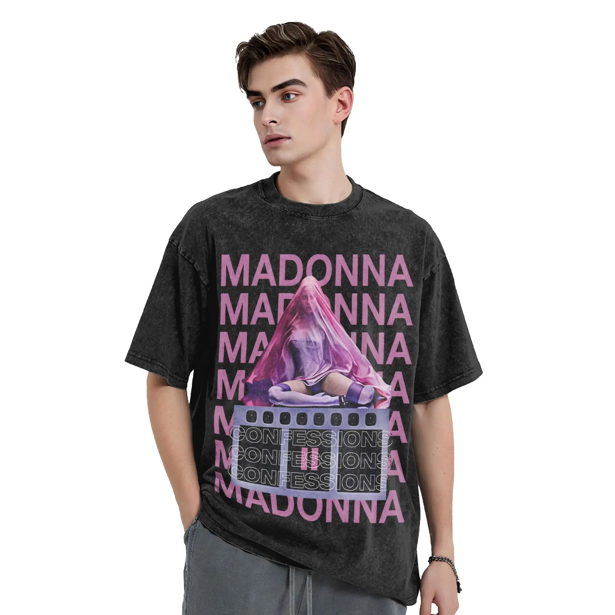 M-Madonna Confessions II Album T Shirt Washed 100% Cotton Oversize T-Shirts  Fashion Men Women Tops Streetwear Printed Tees
