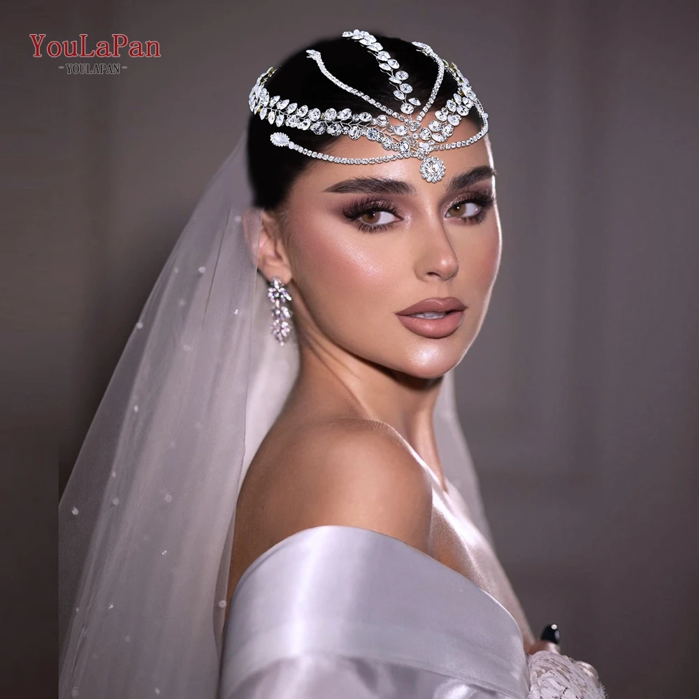 

YouLaPan Rhinestone Forehead Tiara Bridal Hair Accessories Wedding Women Headwear Silver Color Headpiece For Bridesmaid HP669