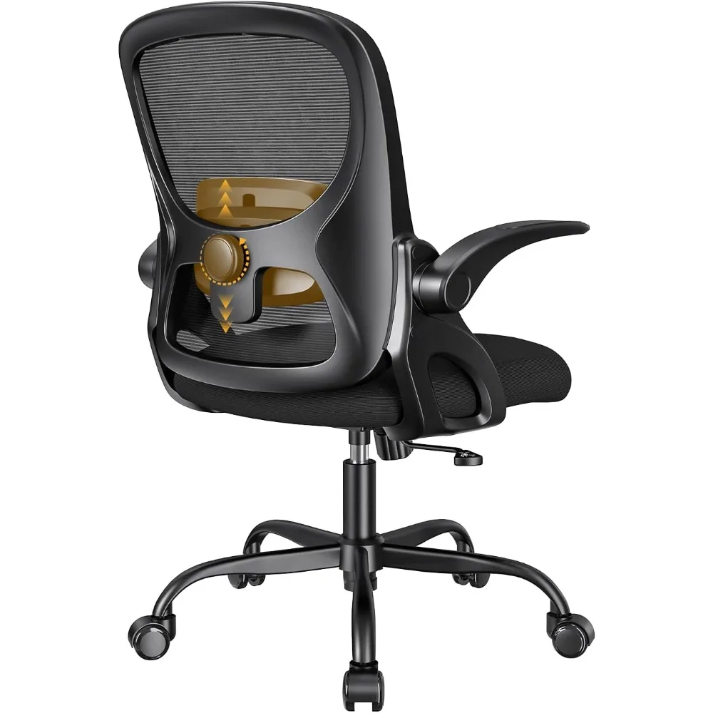 

Home Office Chair, Ergonomic Mesh Desk Chair with Adjustable Lumbar Support, Flip-up Arm Rocking Swivel, Mid-Back Comfy Computer