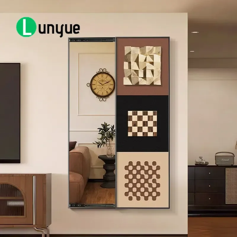 Medieval Style Full Length Mirror Hidden Entrance Decorative Painting Simple Abstract Invisible Sliding Mirror for Home