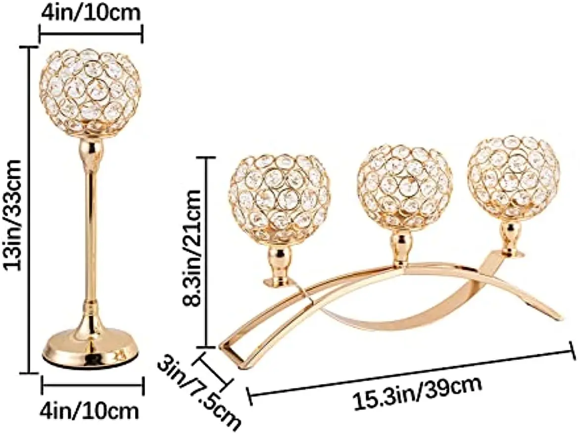 Gold Candle Holders for Table Centerpieces,Tealight Candlestick, Candelabra Stand, 3 Arms for Living Room, Wedding Decor