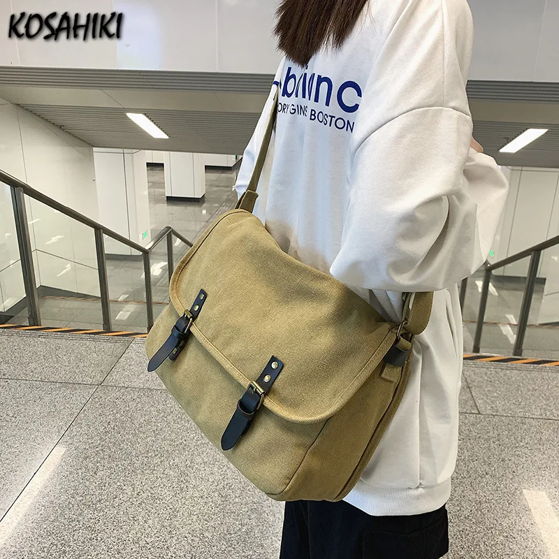 Y2k Fashion Grunge Preppy Shoulder Bag Japanese Solid All Match Casual Handbags Vintage High-capacity Students Crossbody Bags