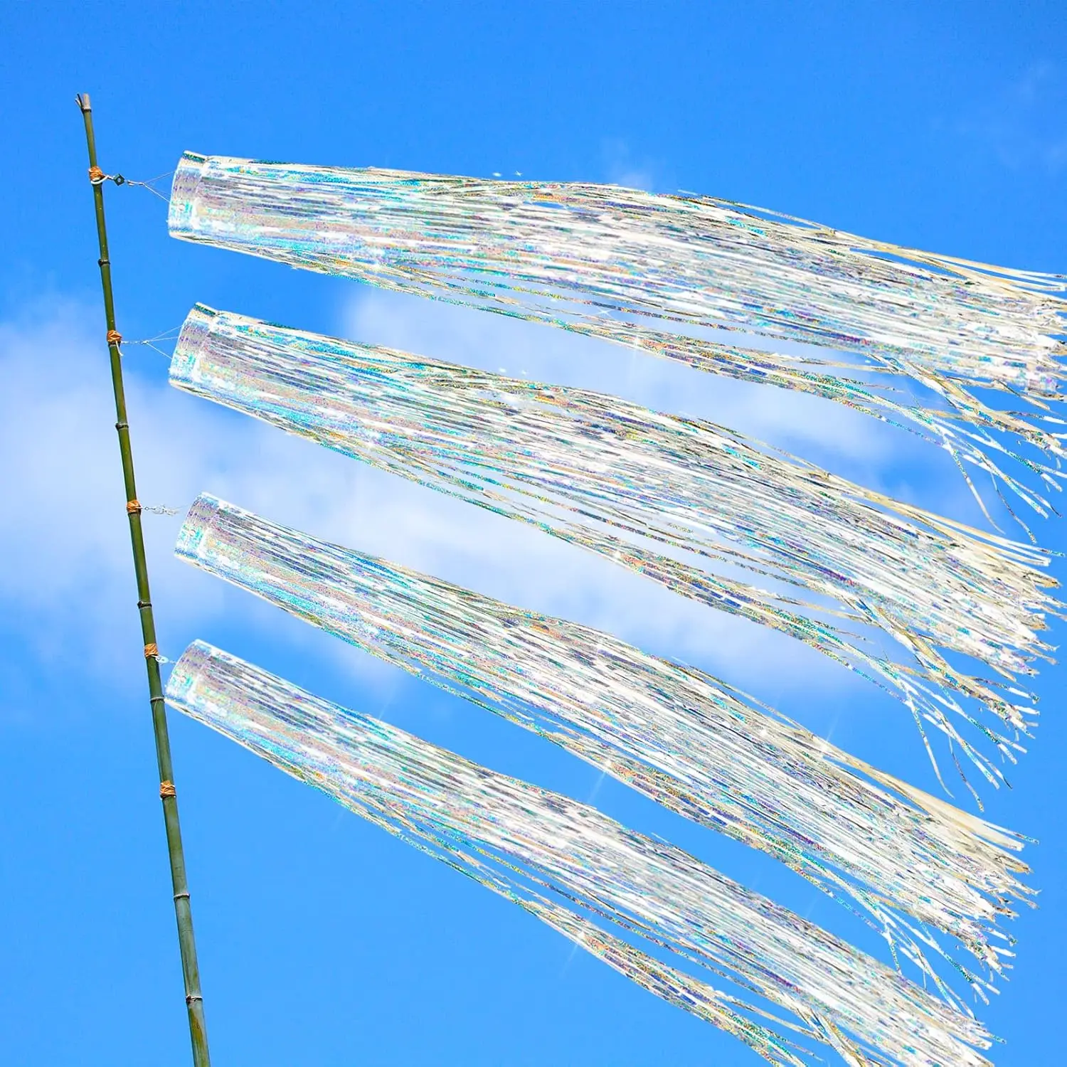 

2 шт. отпугиватели птиц, ветроуказатели, голографические ветроуказатели-колокольчики, серебристые, для улицы, светоотражающие ленты