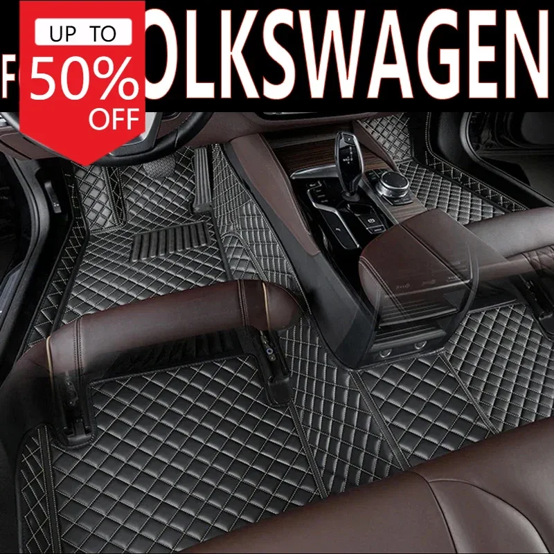 Leather Car Floor Mats For VOLKSWAGEN ID.4 CROZZ atlas cross Caddy turbo GTI Saveiro Cross T-Cross Sagitar 2022  Car Accessories